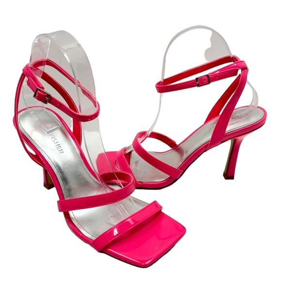 Marc Fisher Deric Hot Pink Faux Leather Open Square Toe Ankle Strap Sandals - Picture 7 of 12